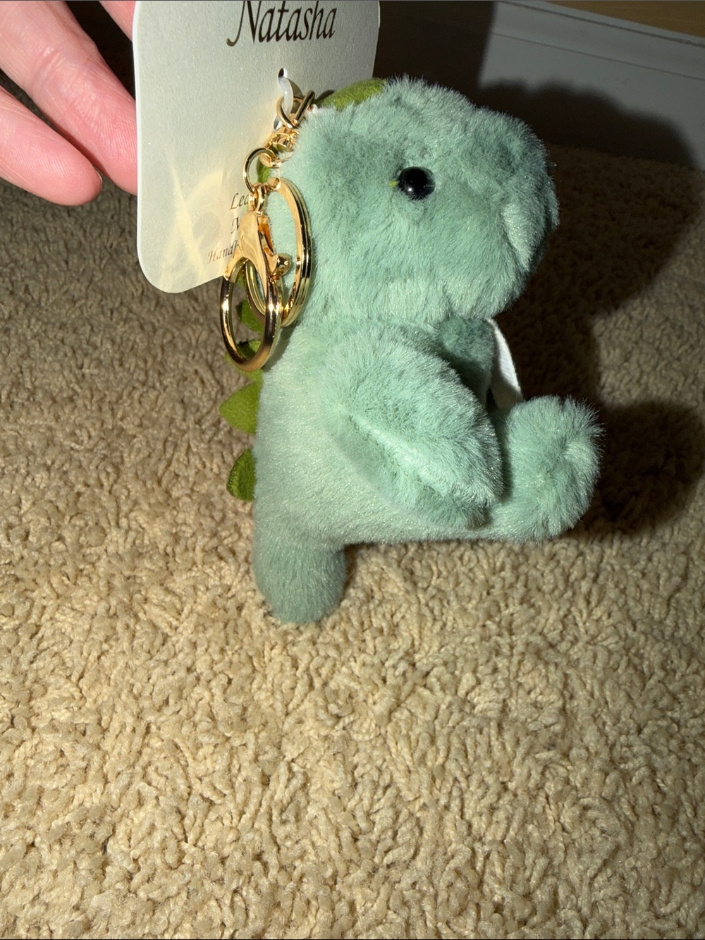 Natasha Plush Dinosaur Keychain/Bag Charm - Mint Green with Patterned Tie - Picture 5 of 8